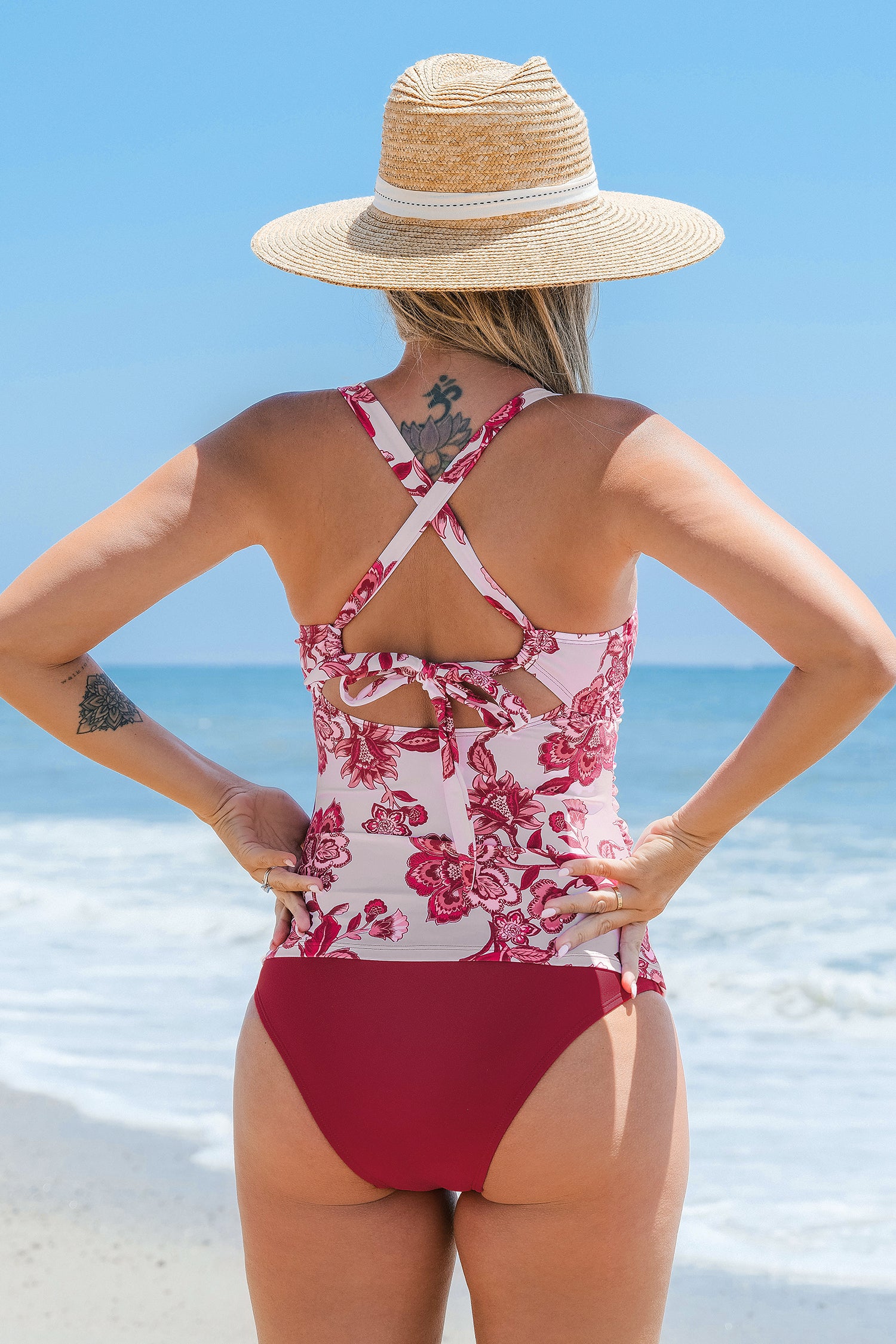 Tankini de maternité paisley et bas standard bordeauxVentre plat