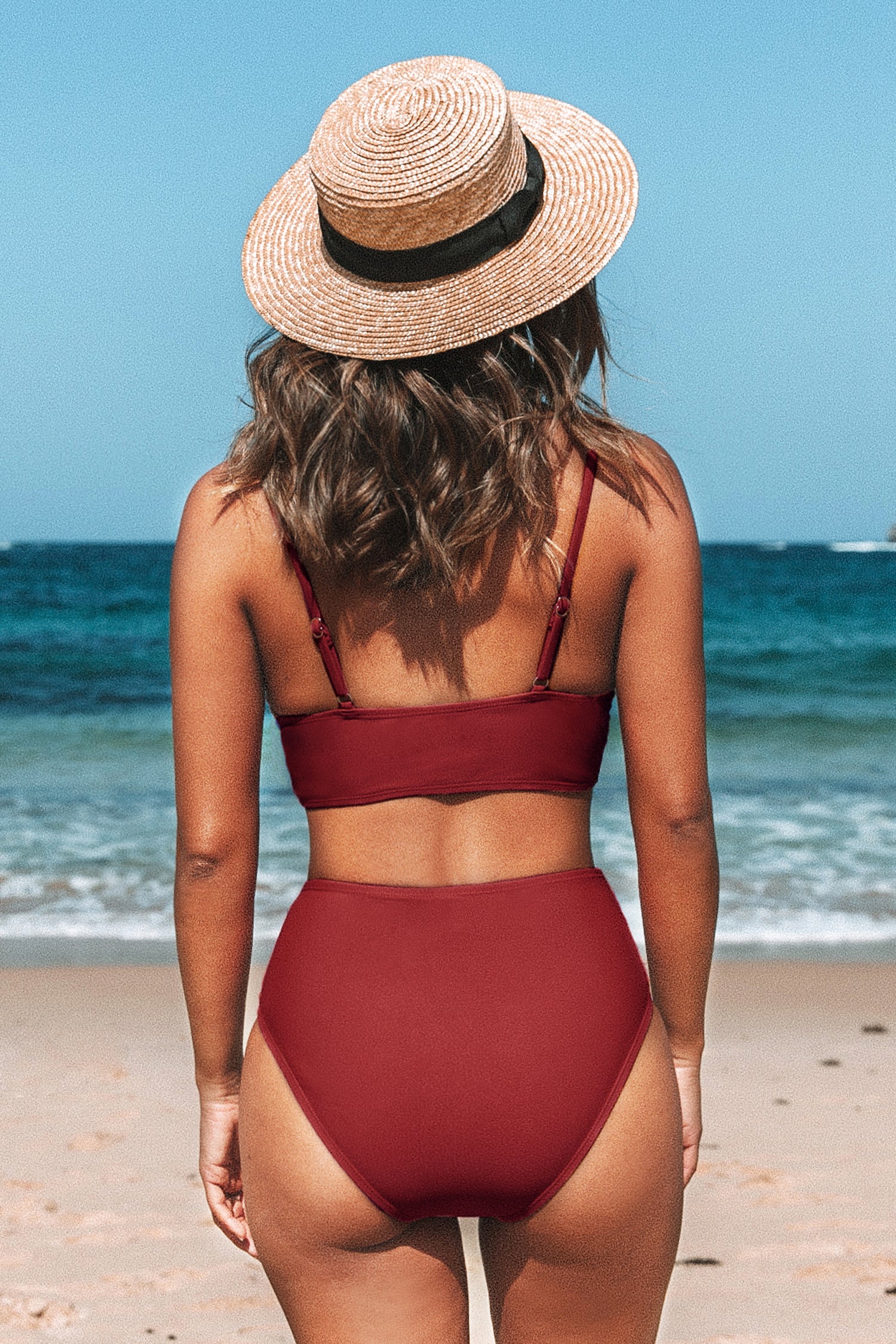 Bikini Rouge Torsadé à Taille HauteTaille Haute