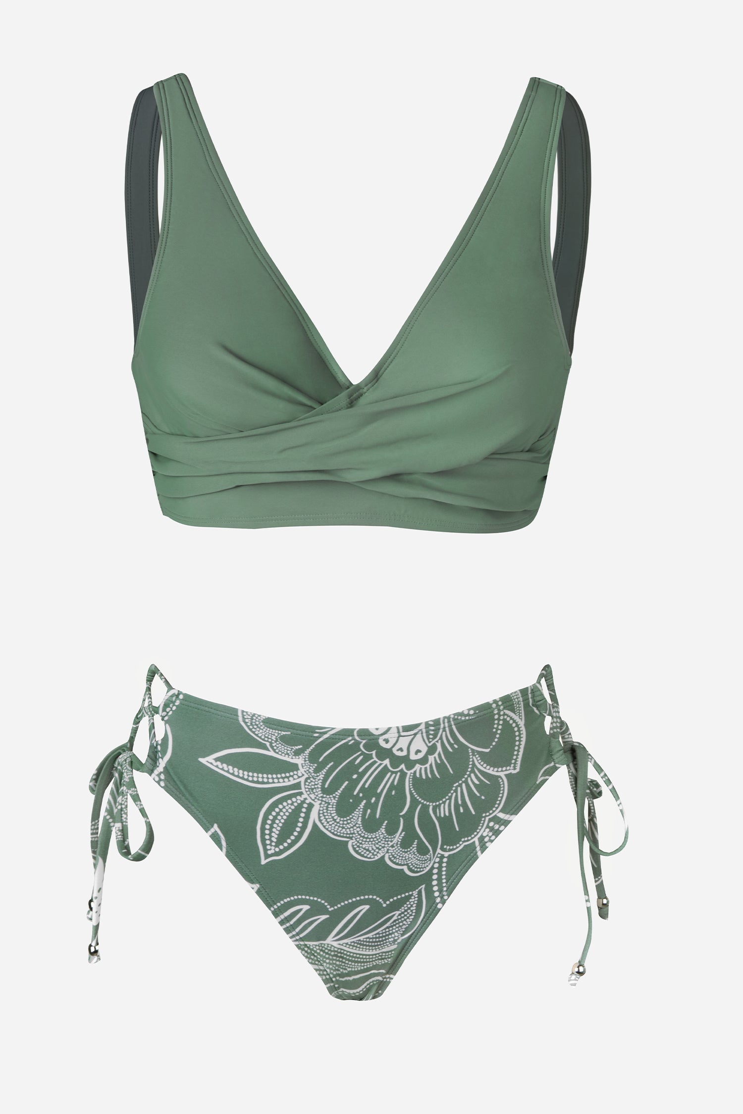 Bikini bralette floral à nouer dans le dos et sur les côtésTaille haute