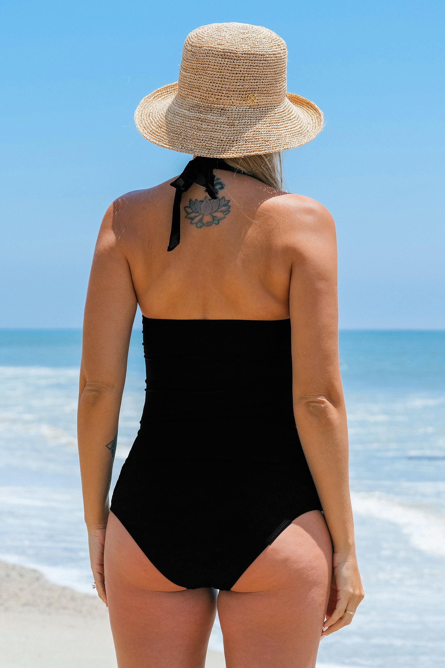 Tankini de maternité taille haute noir rétro à col licou 